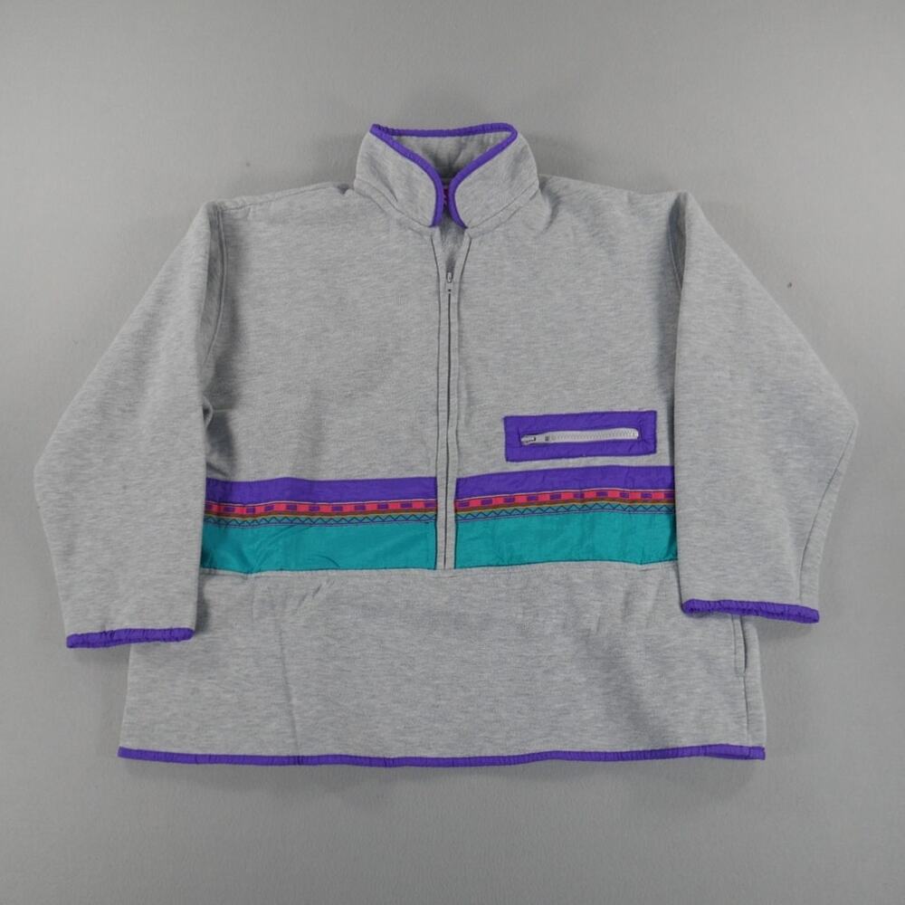 Vintage Y2K Whitestag 1/2 Zip Sweatshirt Pullover Womens Size Medium Gray/Purple